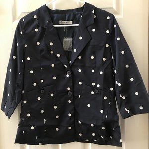 Comme Toi Navy Blue Lined Women's Blazer with White Polka Dots New (Small)